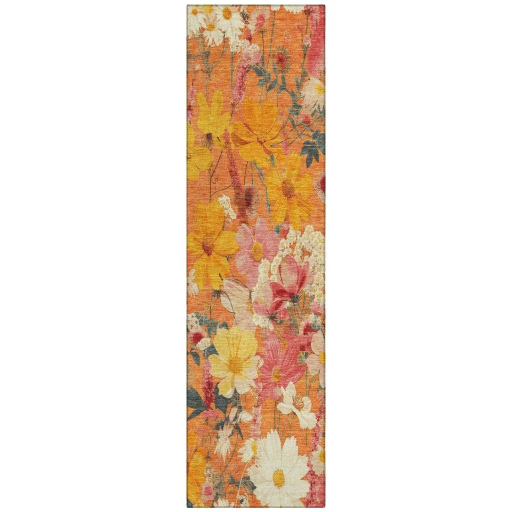LOOMLAN Rugs Mehavi Orange Washable Indoor-Outdoor Rug