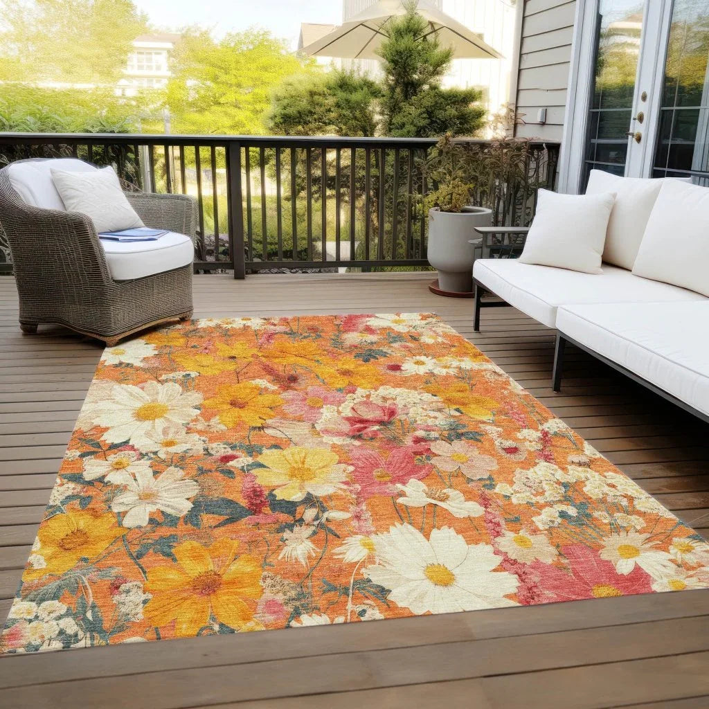 LOOMLAN Rugs Mehavi Orange Washable Indoor-Outdoor Rug