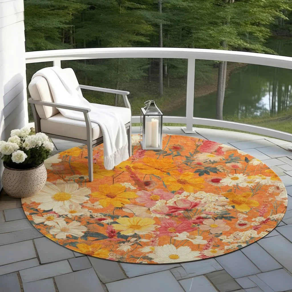 LOOMLAN Rugs Mehavi Orange Washable Indoor-Outdoor Rug
