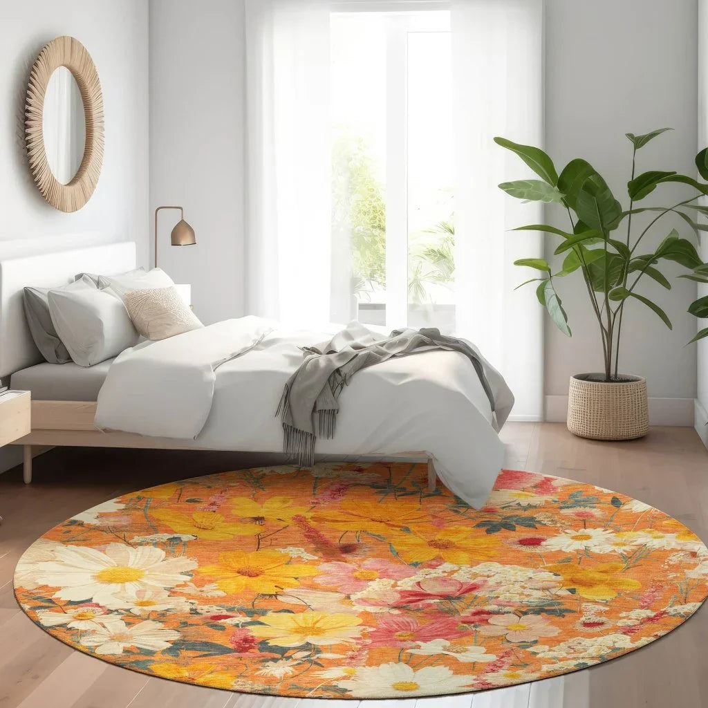 LOOMLAN Rugs Mehavi Orange Washable Indoor-Outdoor Rug