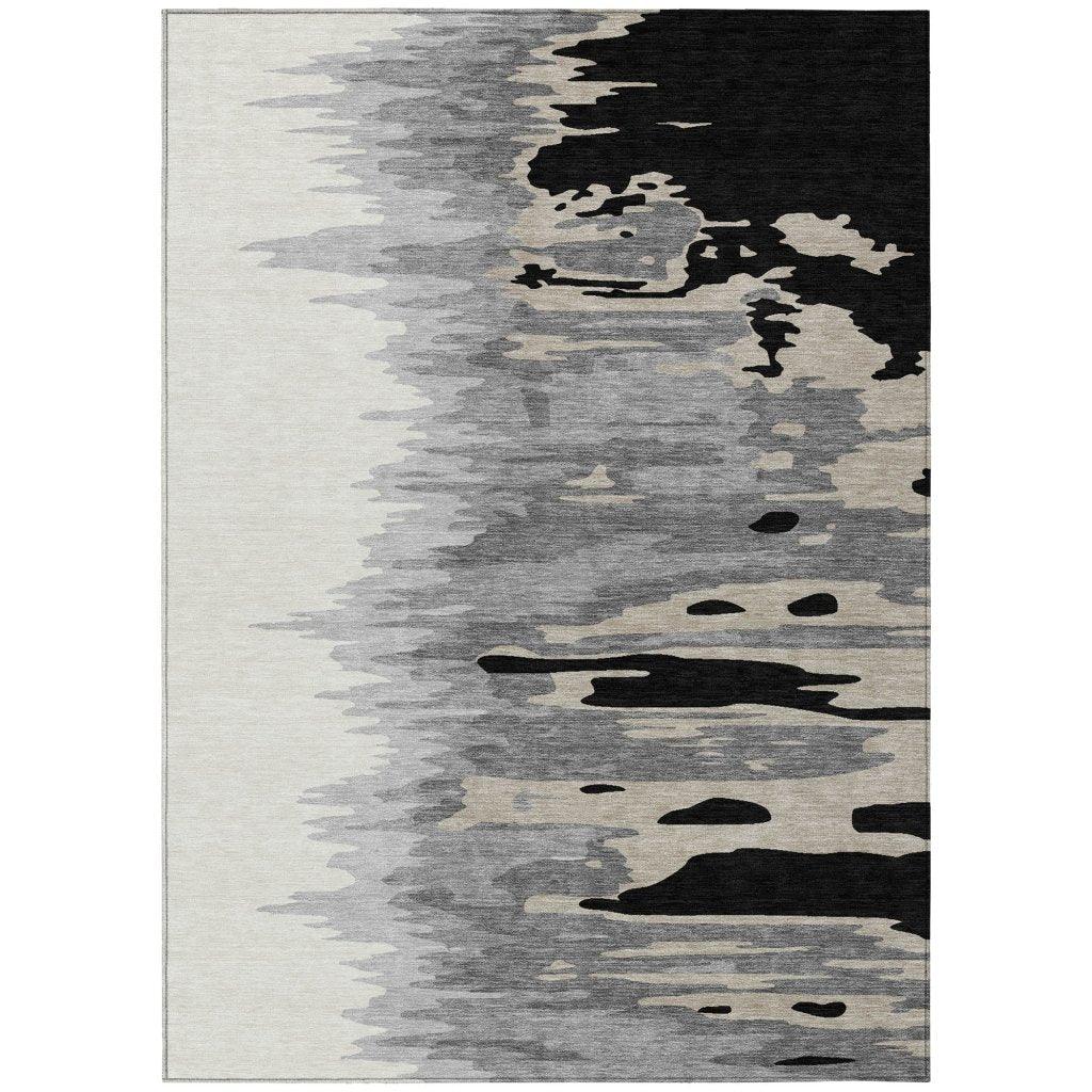 LOOMLAN Rugs Meleya Black Washable Indoor-Outdoor Rug