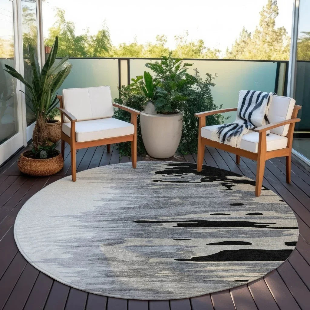 LOOMLAN Rugs Meleya Black Washable Indoor-Outdoor Rug