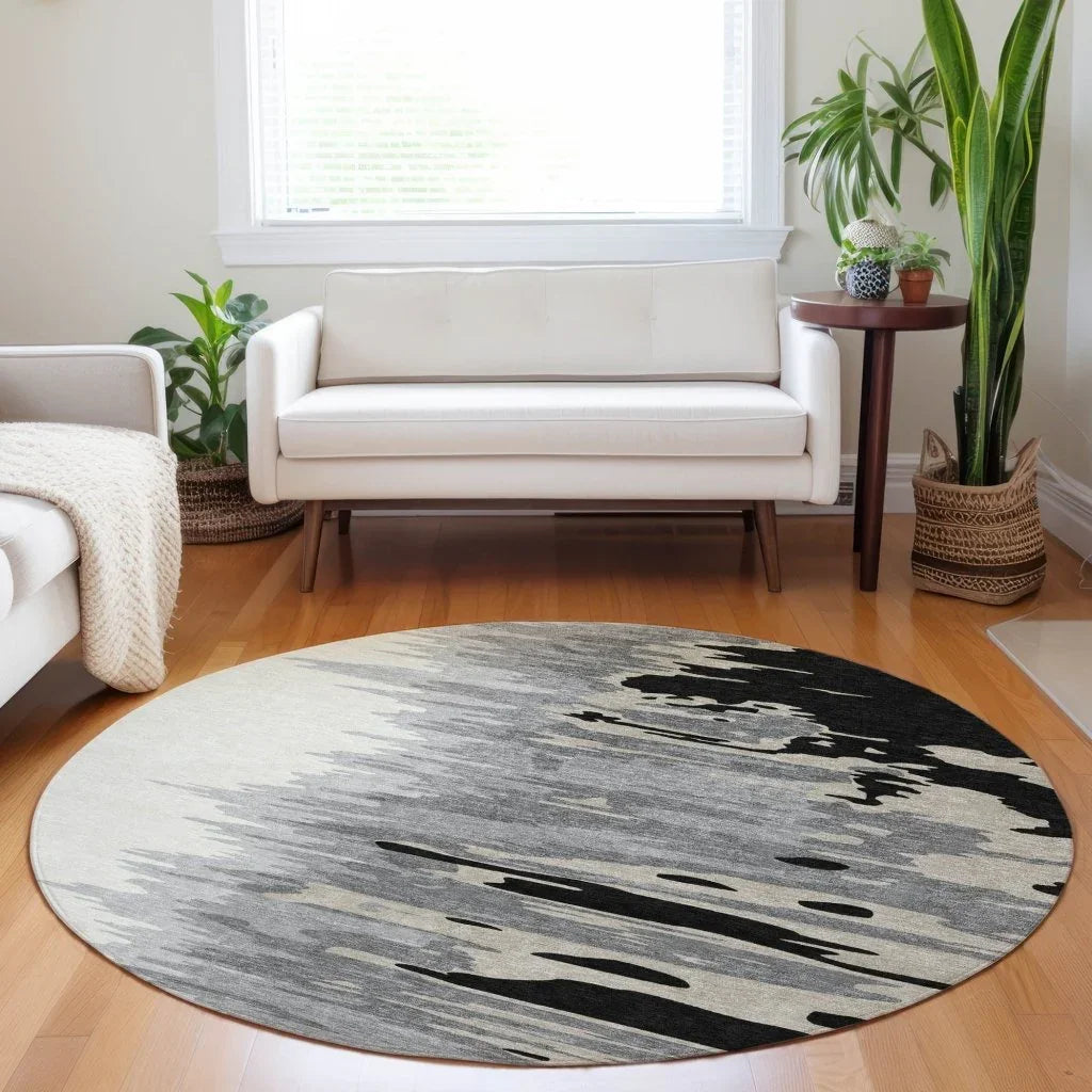 LOOMLAN Rugs Meleya Black Washable Indoor-Outdoor Rug