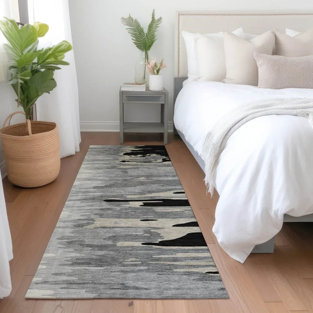LOOMLAN Rugs Meleya Black Washable Indoor-Outdoor Rug