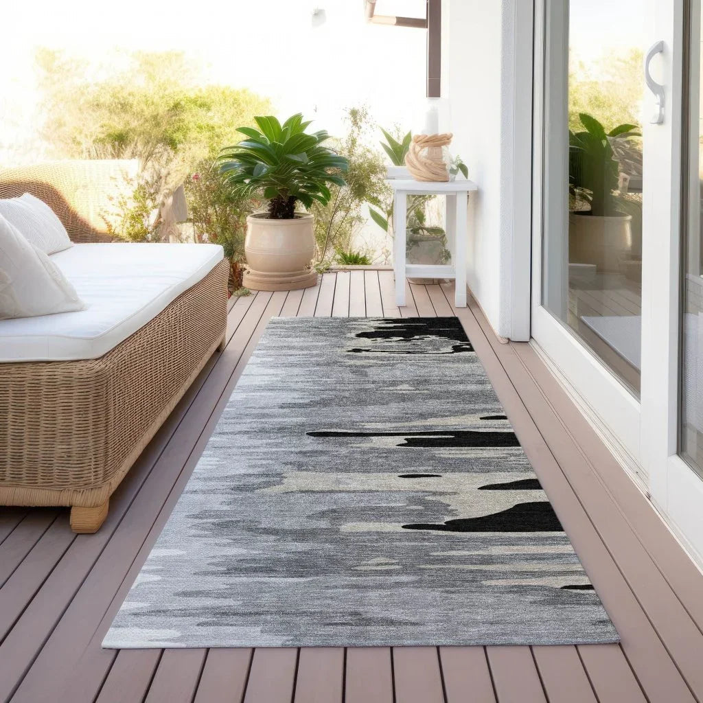 LOOMLAN Rugs Meleya Black Washable Indoor-Outdoor Rug