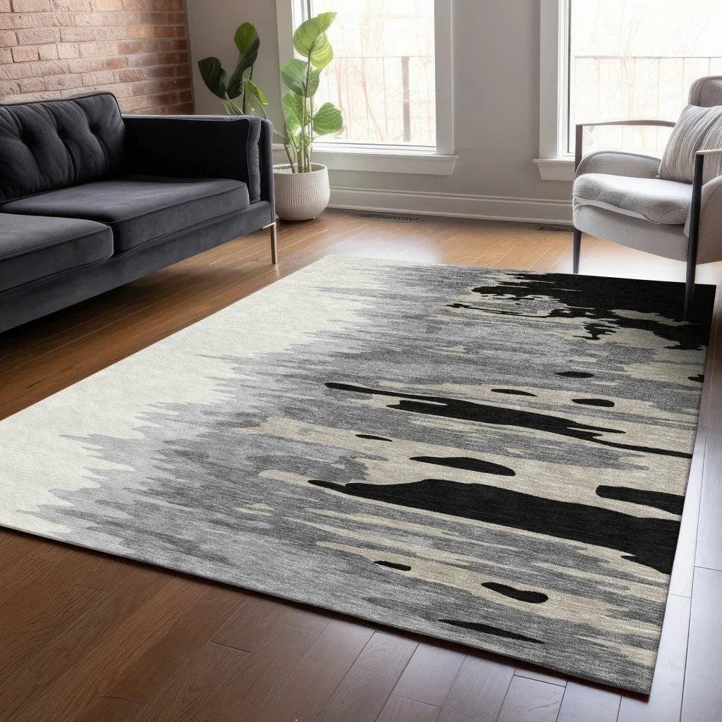 LOOMLAN Rugs Meleya Black Washable Indoor-Outdoor Rug