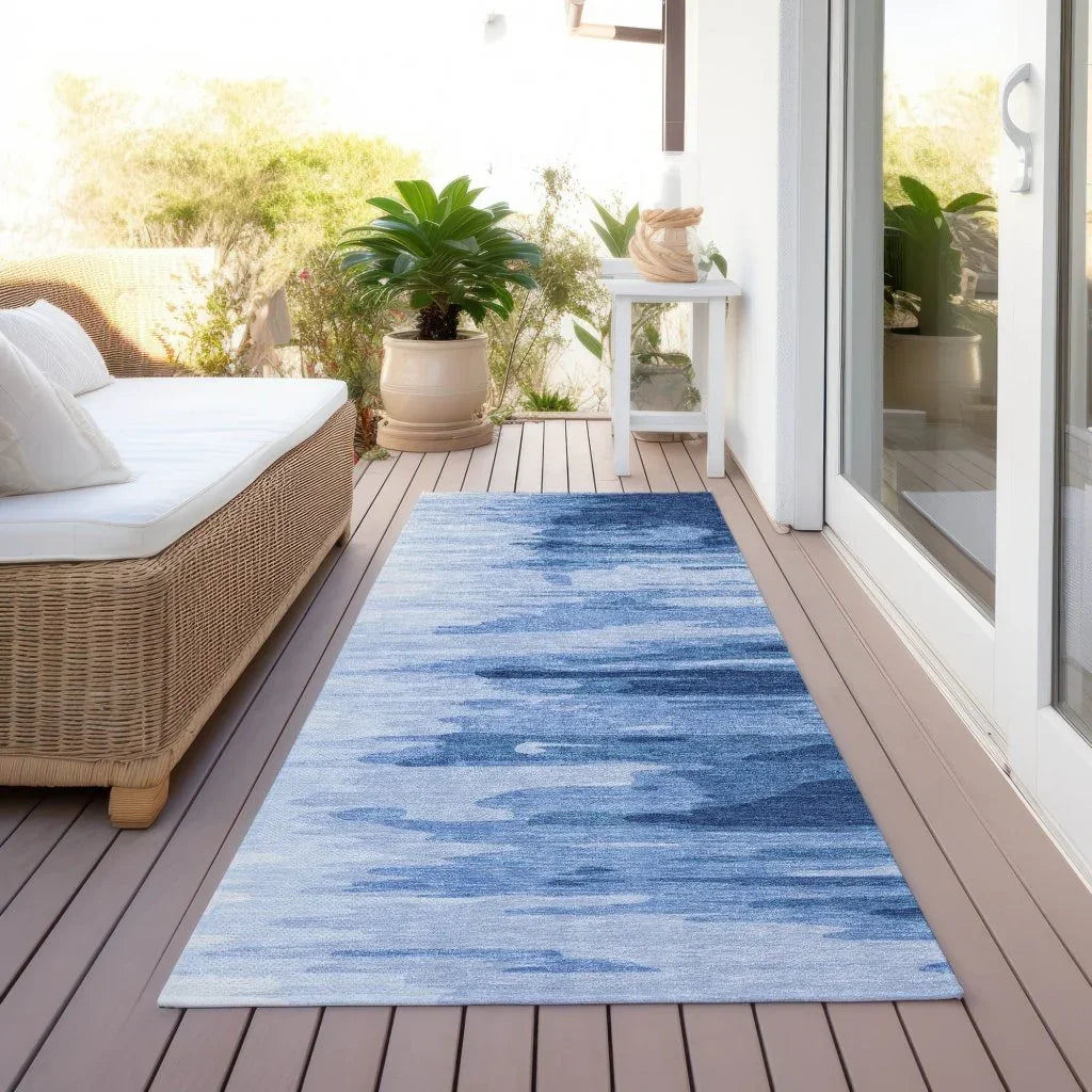 LOOMLAN Rugs Meleya Blue Washable Indoor-Outdoor Rug