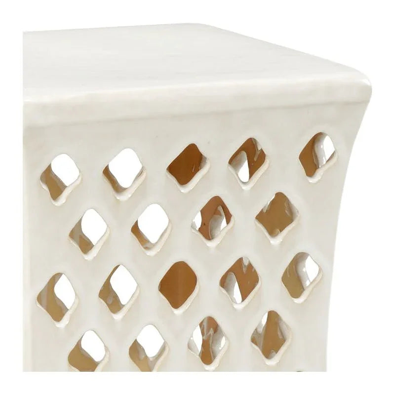 Merideth White Glaze Ceramic Outdoor Garden Stool - LOOMLAN - Chelsea House - Poufs and Stools