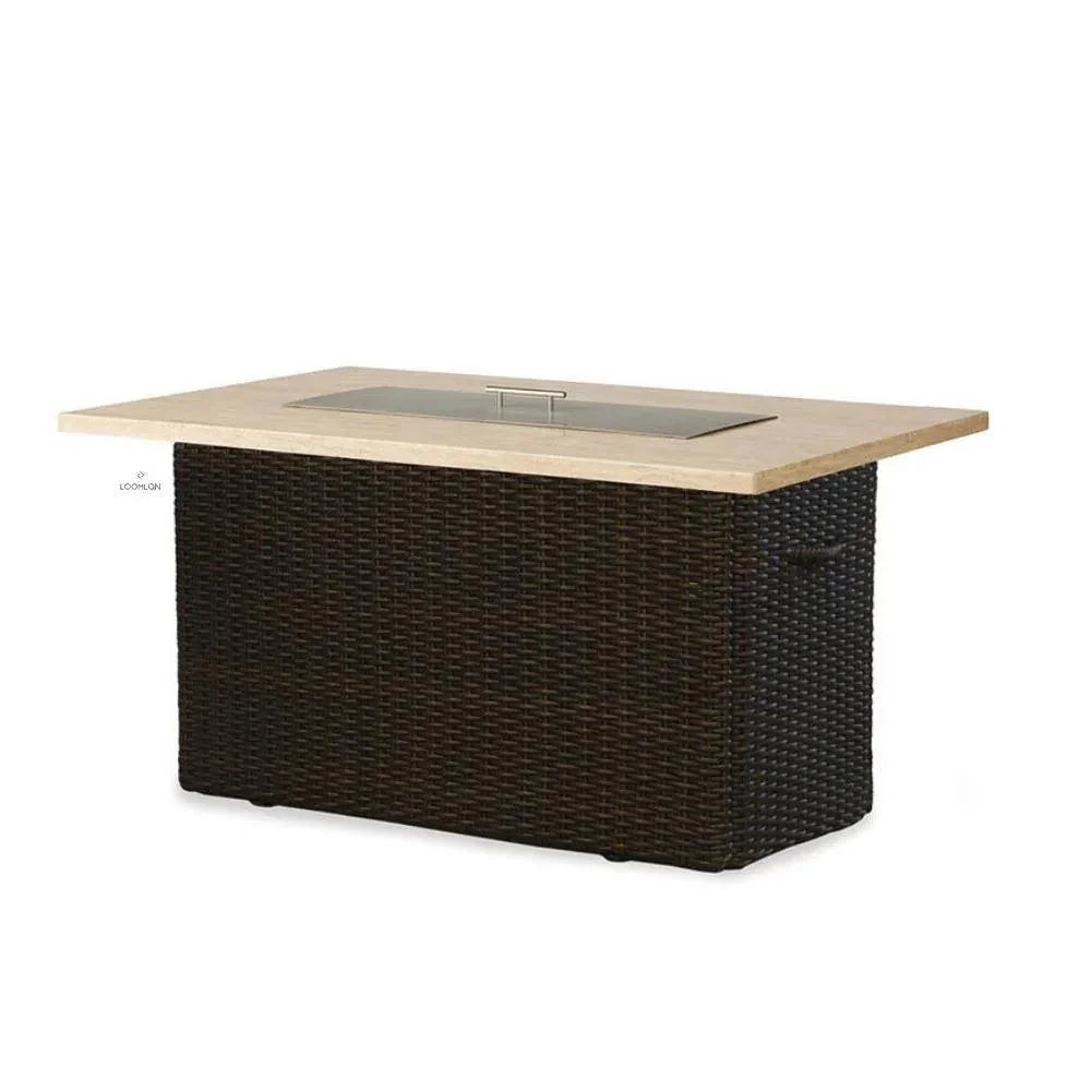 Mesa Rectangular Fire Table Gray Travertine - LOOMLAN - Lloyd Flanders - Outdoor Fire Tables