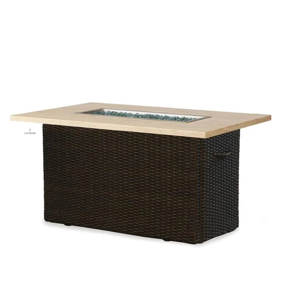 Mesa Rectangular Fire Table Gray Travertine - LOOMLAN - Lloyd Flanders - Outdoor Fire Tables