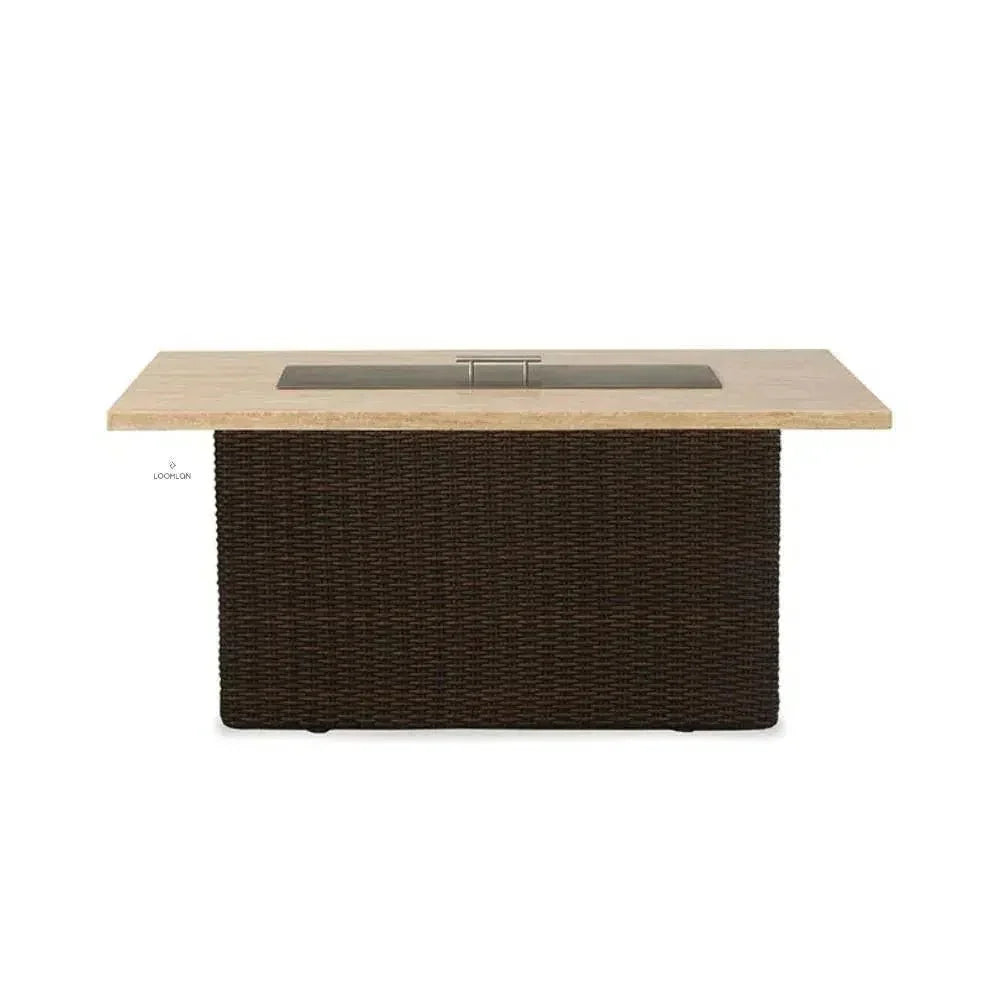 Mesa Rectangular Fire Table Gray Travertine - LOOMLAN - Lloyd Flanders - Outdoor Fire Tables