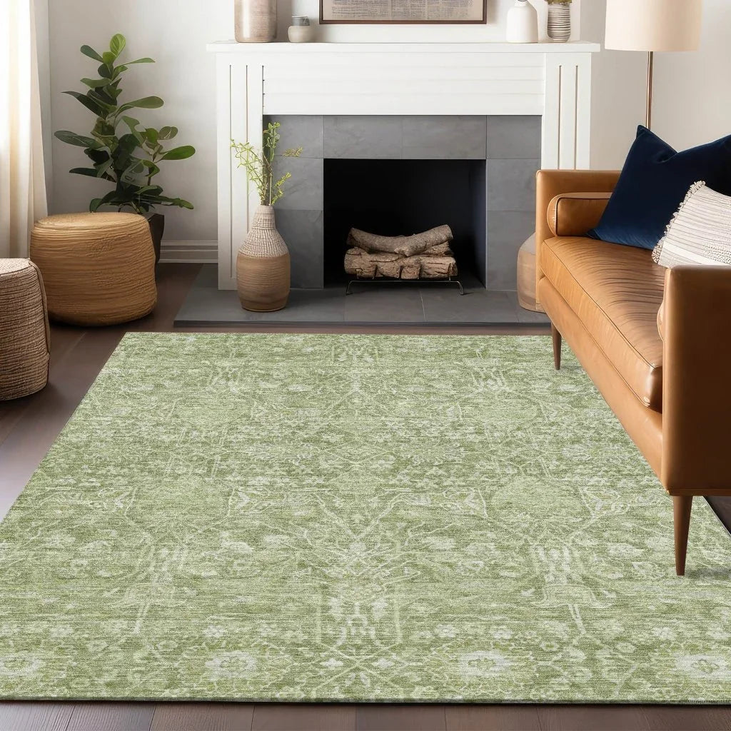 LOOMLAN Rugs Mila Green Washable Indoor-Outdoor Rug