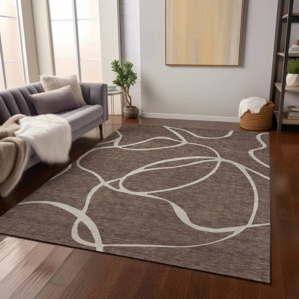 LOOMLAN Rugs Mirelle Brown Washable Indoor-Outdoor Rug