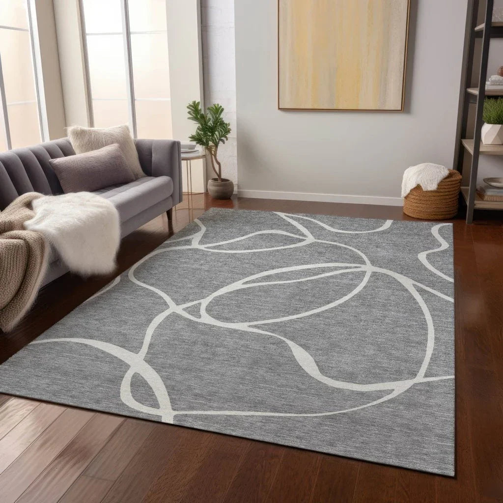 LOOMLAN Rugs Mirelle Gray Washable Indoor-Outdoor Rug