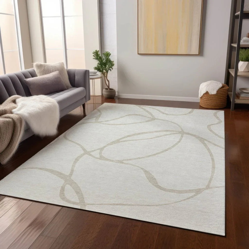 LOOMLAN Rugs Mirelle Ivory Washable Indoor-Outdoor Rug