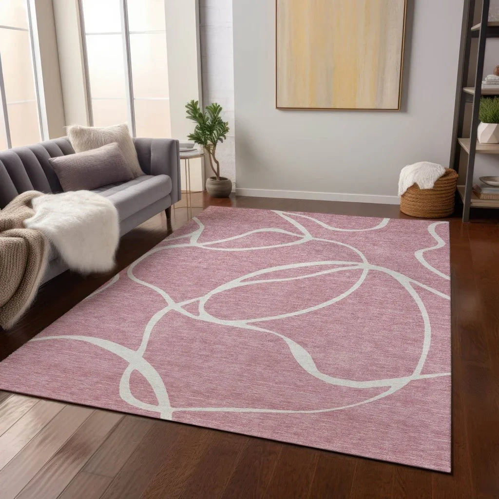 LOOMLAN Rugs Mirelle Pink Washable Indoor-Outdoor Rug