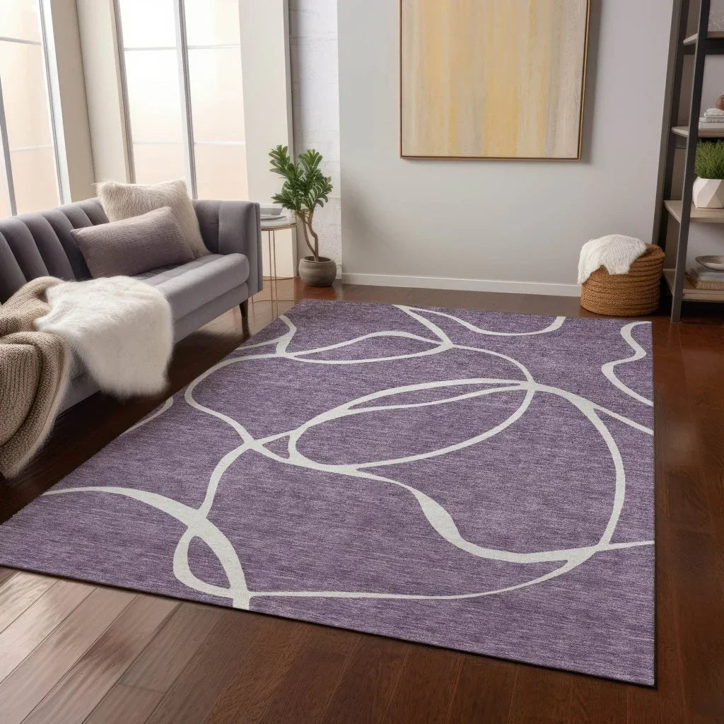 LOOMLAN Rugs Mirelle Purple Washable Indoor-Outdoor Rug