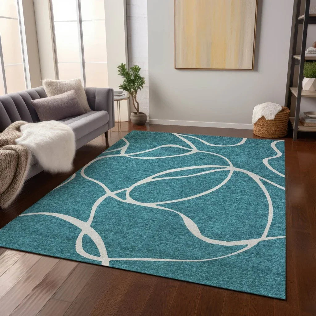 LOOMLAN Rugs Mirelle Teal Washable Indoor-Outdoor Rug