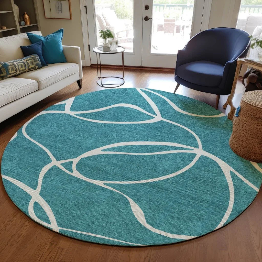 LOOMLAN Rugs Mirelle Teal Washable Indoor-Outdoor Rug