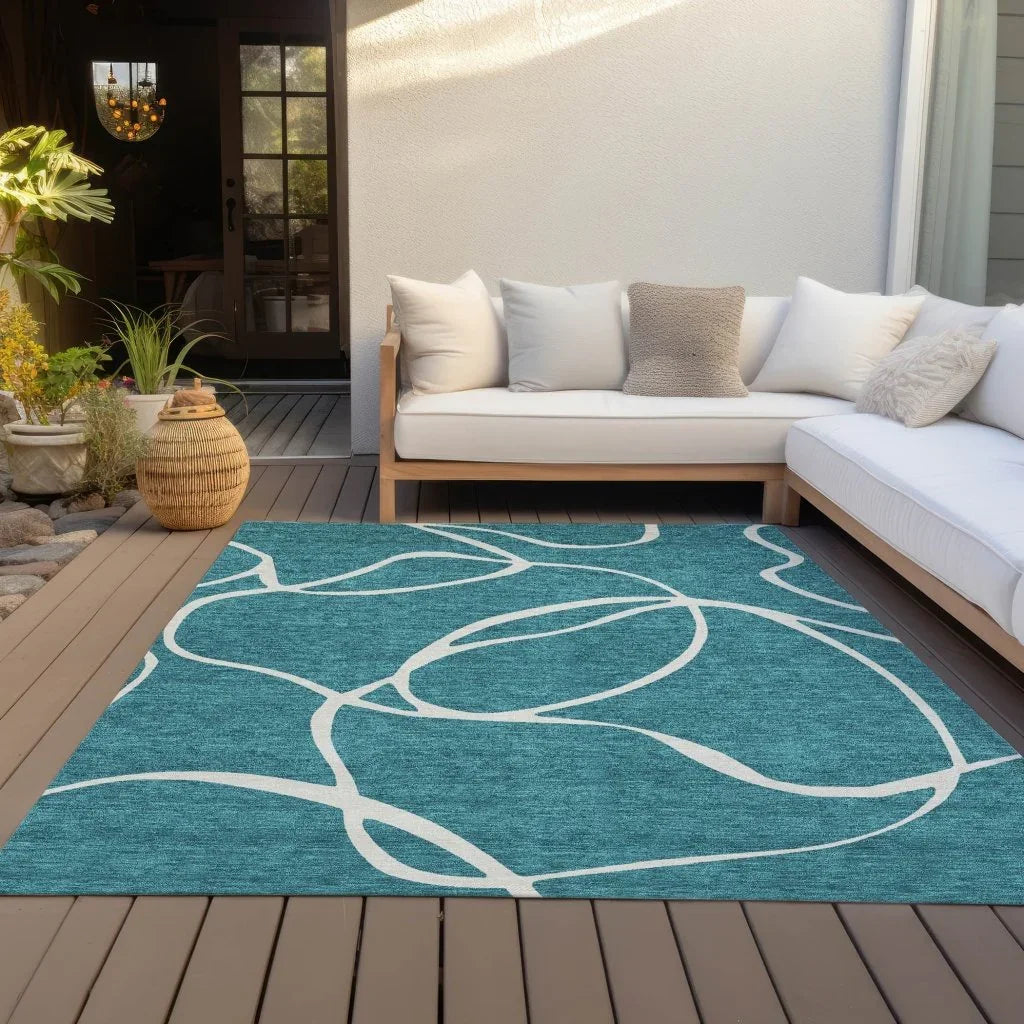 LOOMLAN Rugs Mirelle Teal Washable Indoor-Outdoor Rug