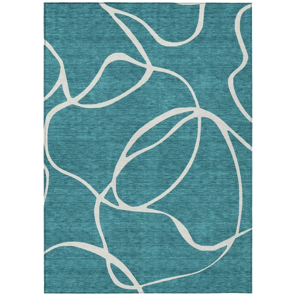 LOOMLAN Rugs Mirelle Teal Washable Indoor-Outdoor Rug