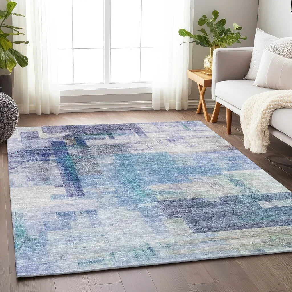 LOOMLAN Rugs Mireya Blue Washable Indoor-Outdoor Rug