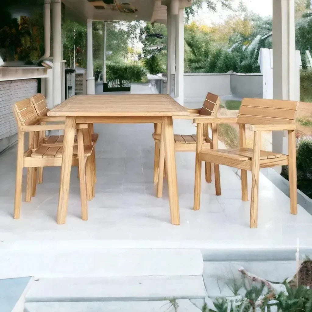 Modurn 5PC Outdoor Dining Set Stacking Armchairs - LOOMLAN - HiTeak - Outdoor Dining Sets