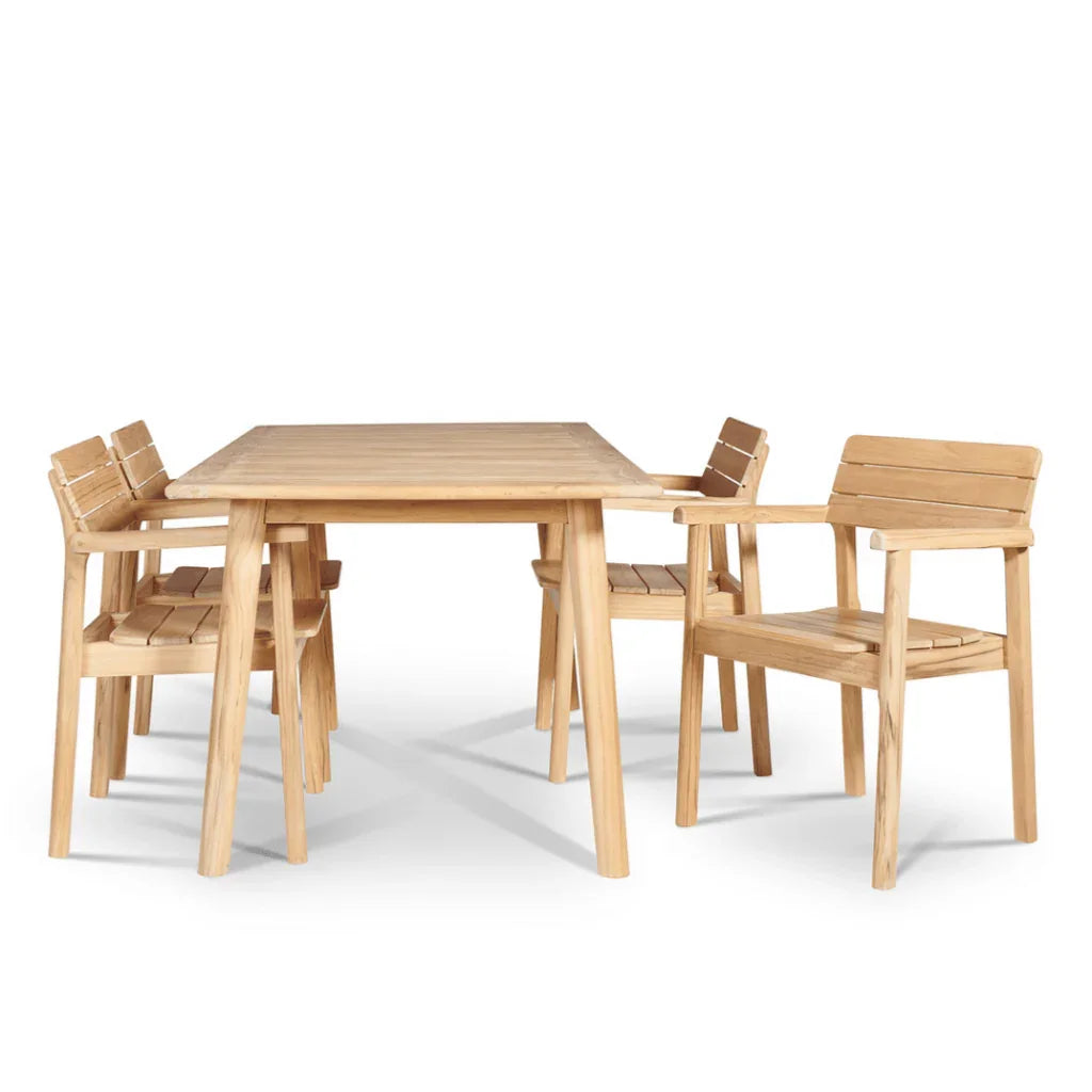 Modurn Teak Patio Rectangular Dining Set 5PC - LOOMLAN - HiTeak - Outdoor Dining Sets