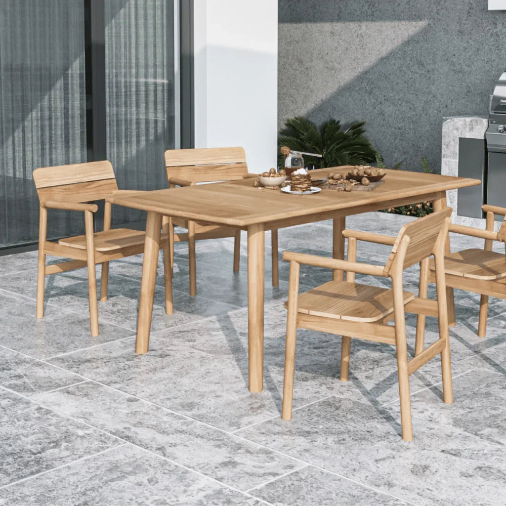 Modurn Teak Patio Rectangular Dining Set 5PC - LOOMLAN - HiTeak - Outdoor Dining Sets