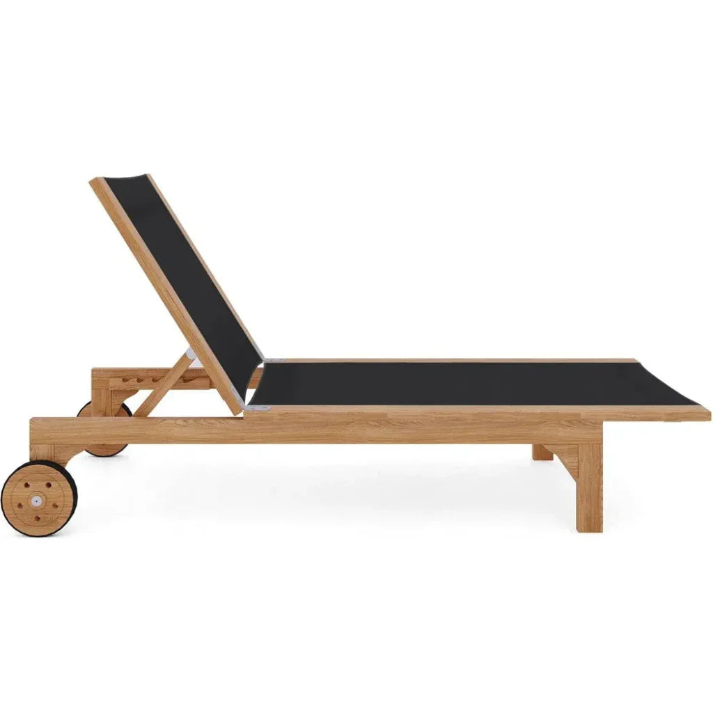 Montauk Teak Outdoor Reclining Sunlounger Wheels - LOOMLAN - HiTeak - Outdoor Cabanas &amp; Loungers