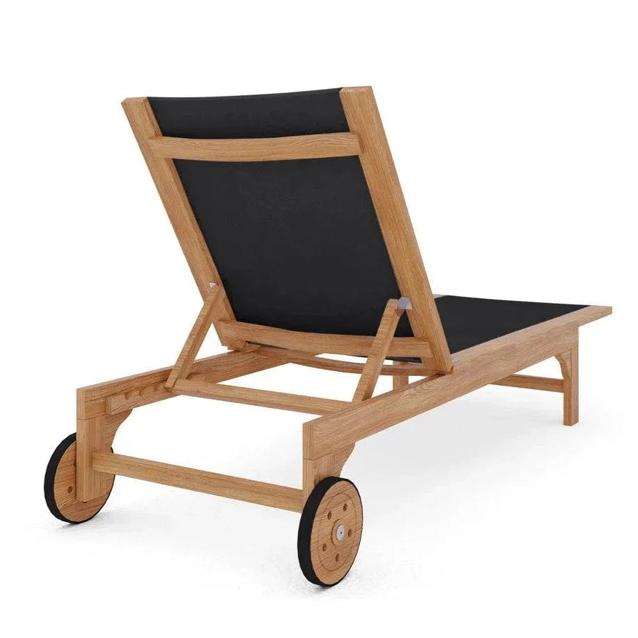 Montauk Teak Outdoor Reclining Sunlounger Wheels - LOOMLAN - HiTeak - Outdoor Cabanas &amp; Loungers