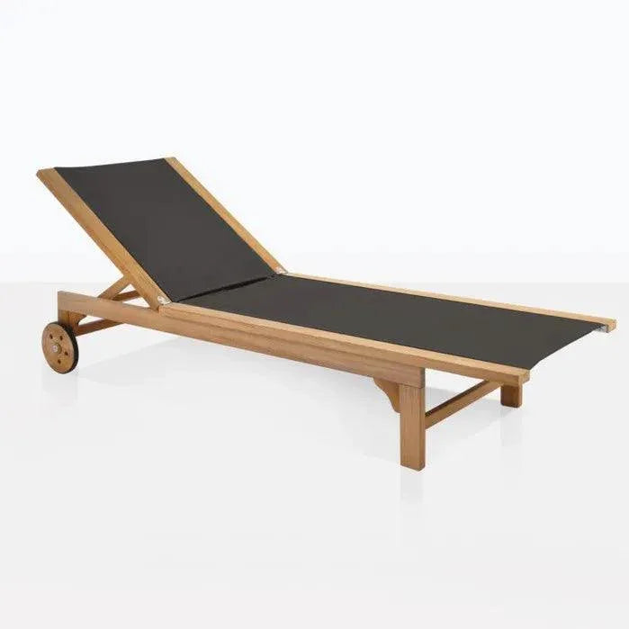 Montauk Teak Outdoor Reclining Sunlounger Wheels - LOOMLAN - HiTeak - Outdoor Cabanas &amp; Loungers
