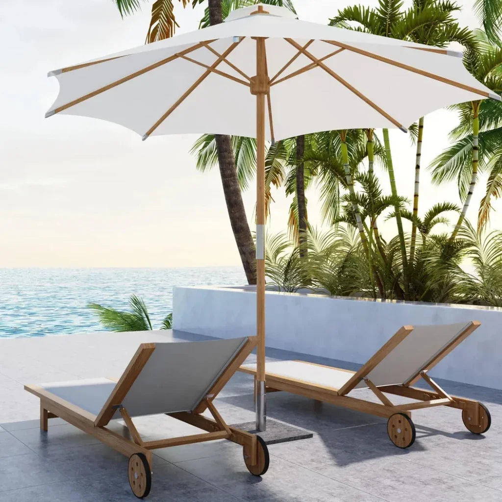 Montauk Teak Outdoor Reclining Sunlounger Wheels - LOOMLAN - HiTeak - Outdoor Cabanas &amp; Loungers