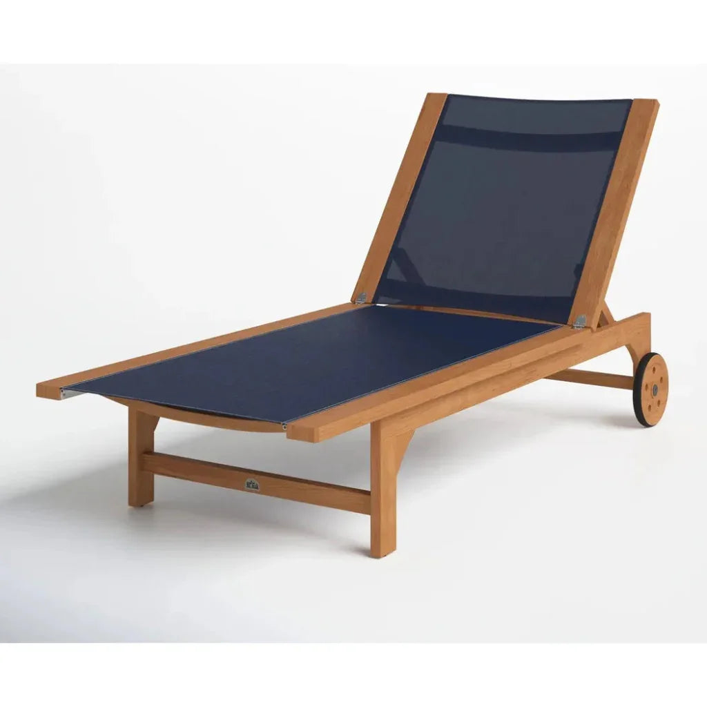 Montauk Teak Outdoor Reclining Sunlounger Wheels - LOOMLAN - HiTeak - Outdoor Cabanas &amp; Loungers
