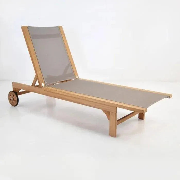 Montauk Teak Outdoor Reclining Sunlounger Wheels - LOOMLAN - HiTeak - Outdoor Cabanas &amp; Loungers