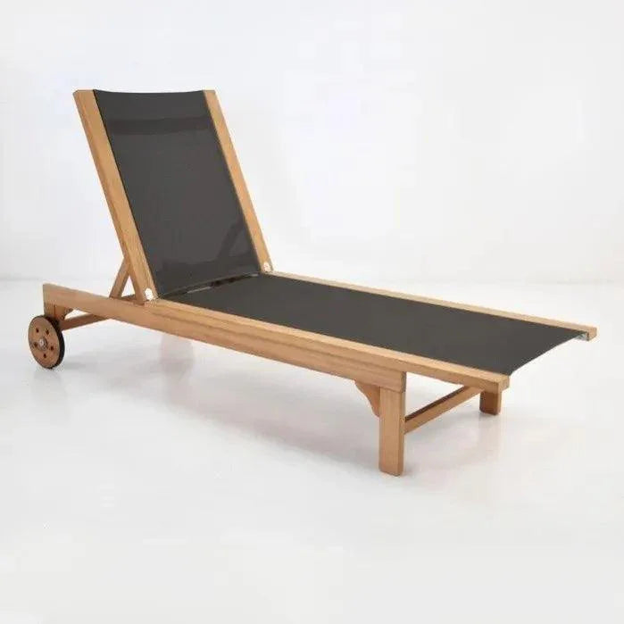 Montauk Teak Outdoor Reclining Sunlounger Wheels - LOOMLAN - HiTeak - Outdoor Cabanas &amp; Loungers