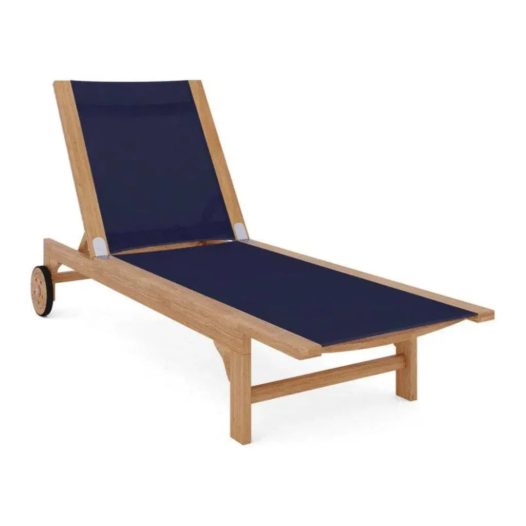 Montauk Teak Outdoor Reclining Sunlounger Wheels - LOOMLAN - HiTeak - Outdoor Cabanas &amp; Loungers