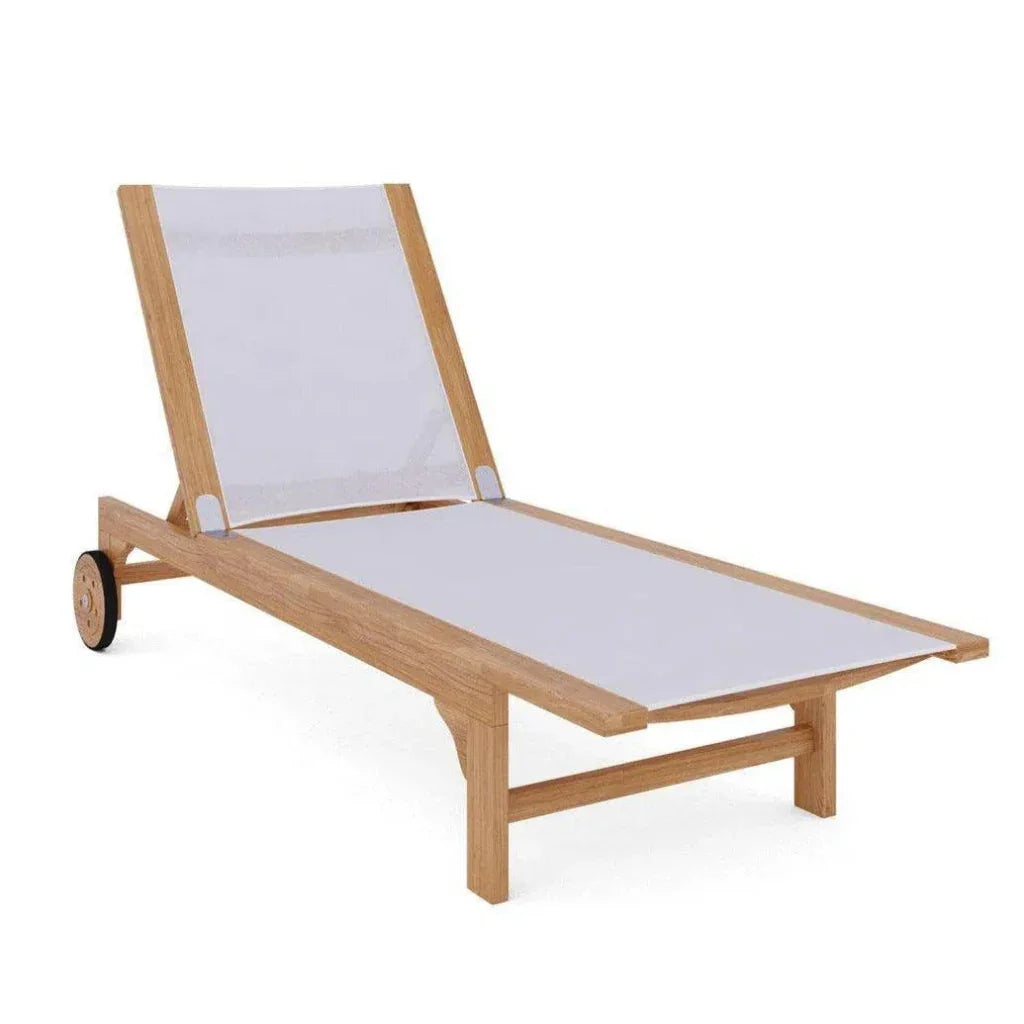 Montauk Teak Outdoor Reclining Sunlounger Wheels - LOOMLAN - HiTeak - Outdoor Cabanas &amp; Loungers