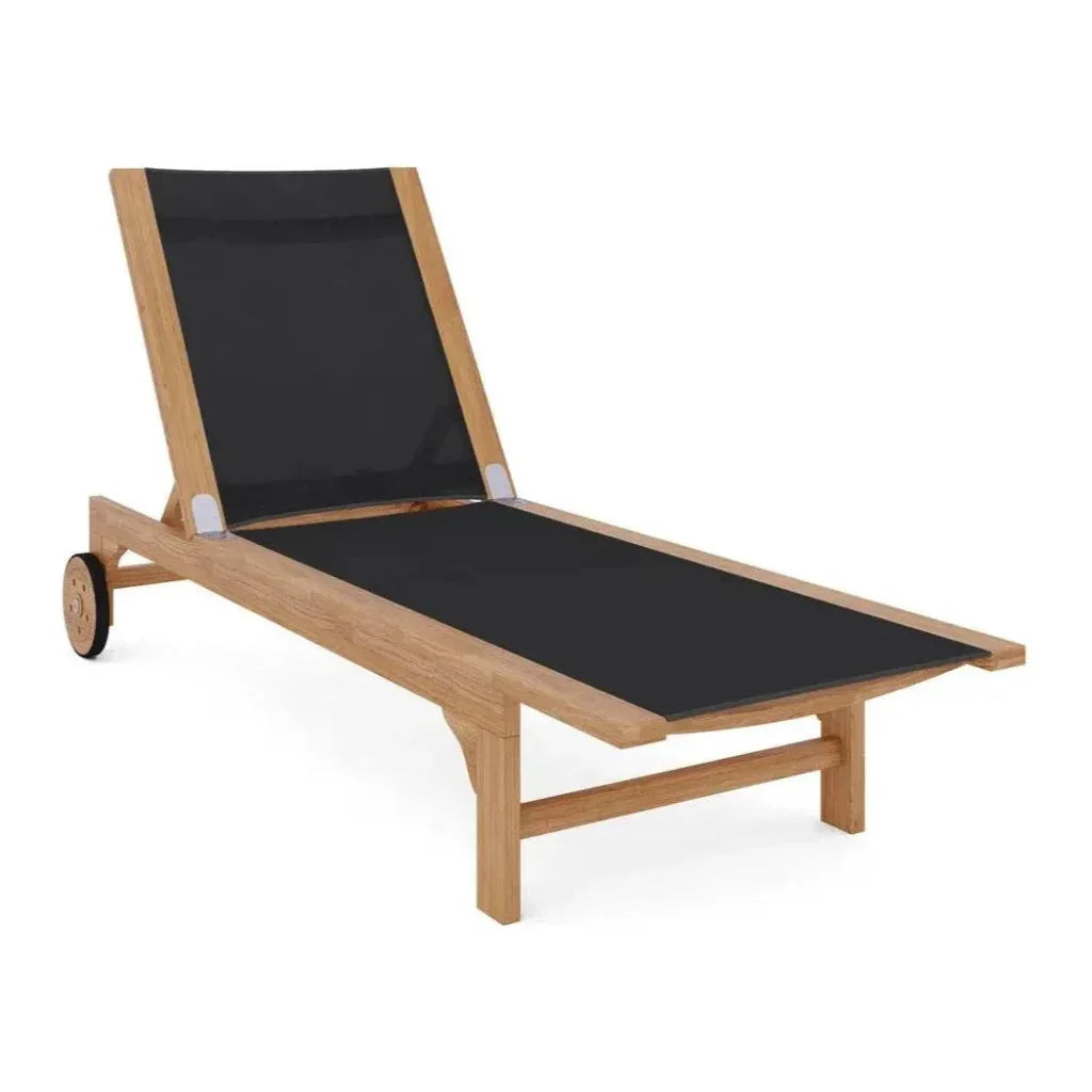 Montauk Teak Outdoor Reclining Sunlounger Wheels - LOOMLAN - HiTeak - Outdoor Cabanas &amp; Loungers