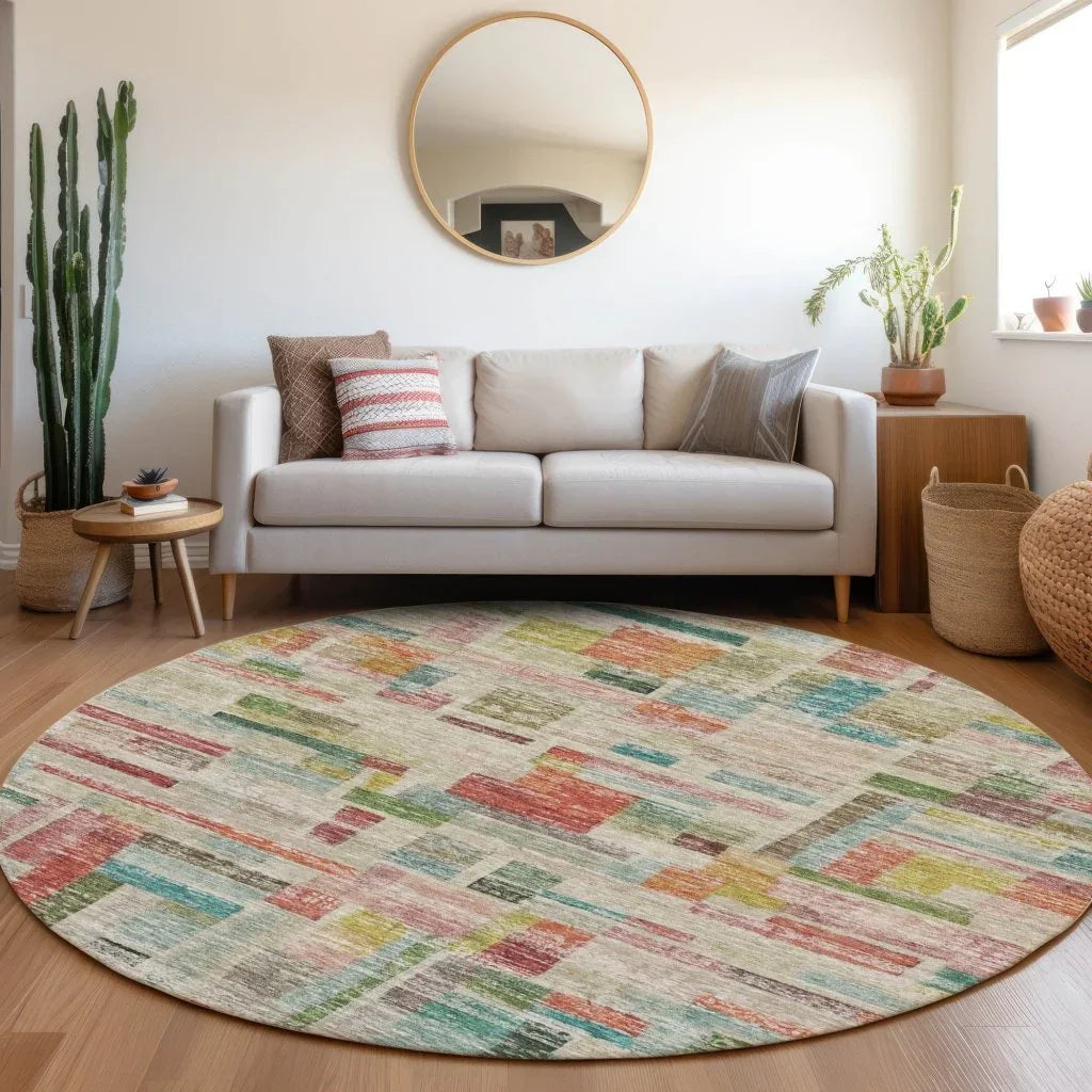 LOOMLAN Rugs Mosaic Orange Washable Indoor-Outdoor Rug