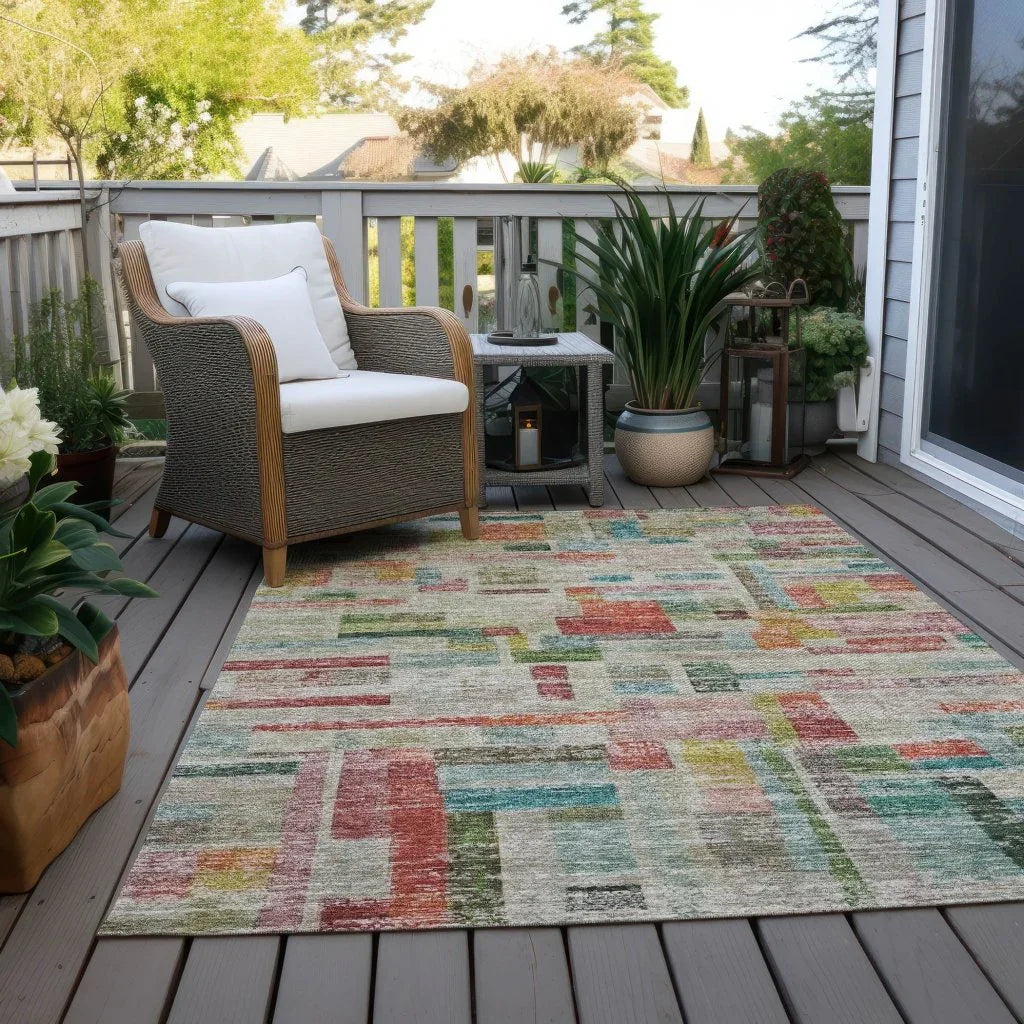 LOOMLAN Rugs Mosaic Orange Washable Indoor-Outdoor Rug
