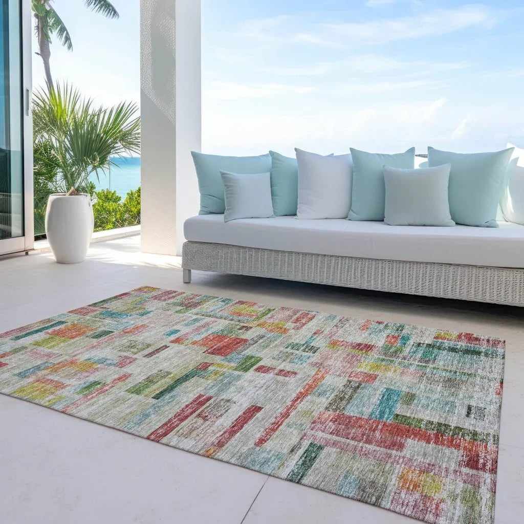 LOOMLAN Rugs Mosaic Orange Washable Indoor-Outdoor Rug