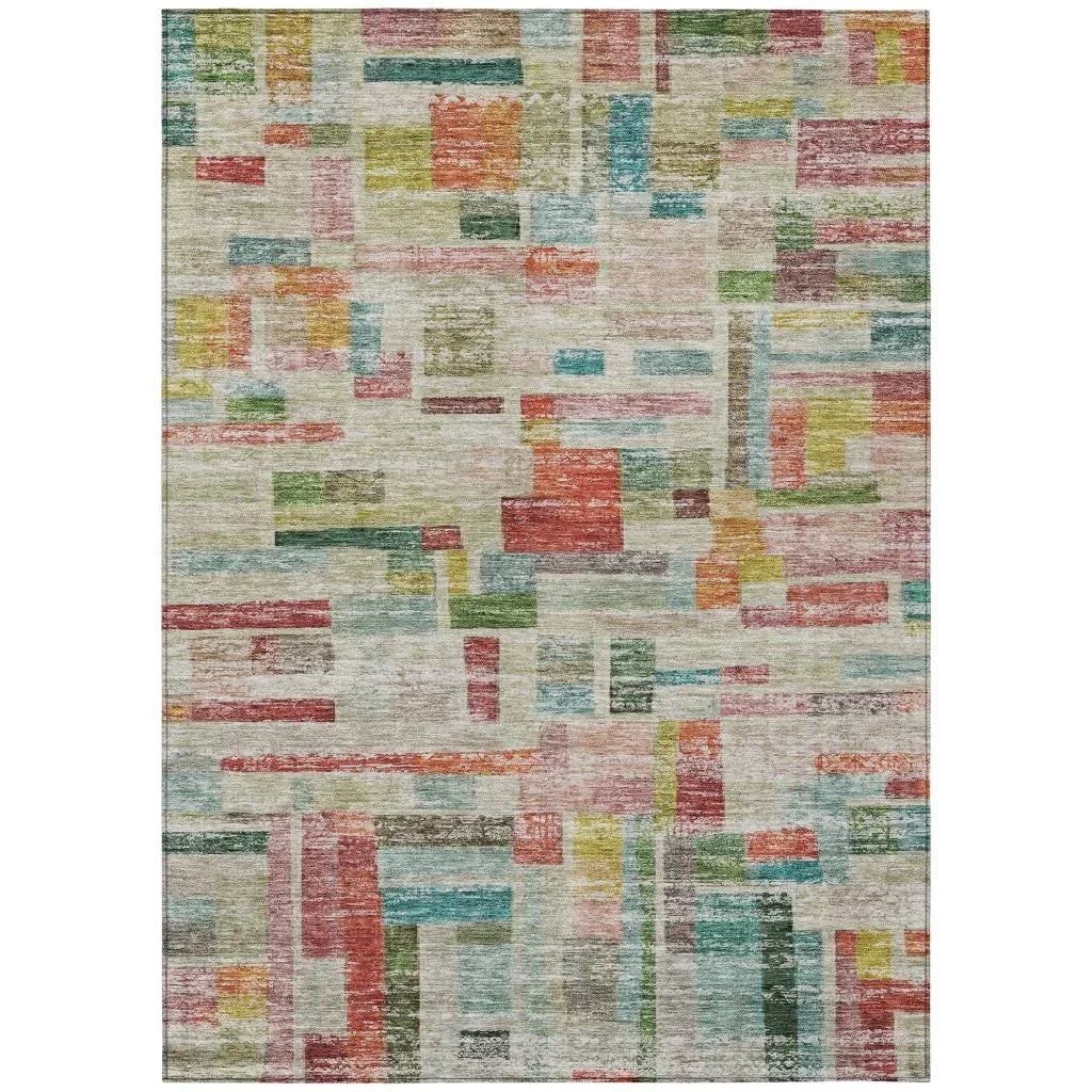 LOOMLAN Rugs Mosaic Orange Washable Indoor-Outdoor Rug