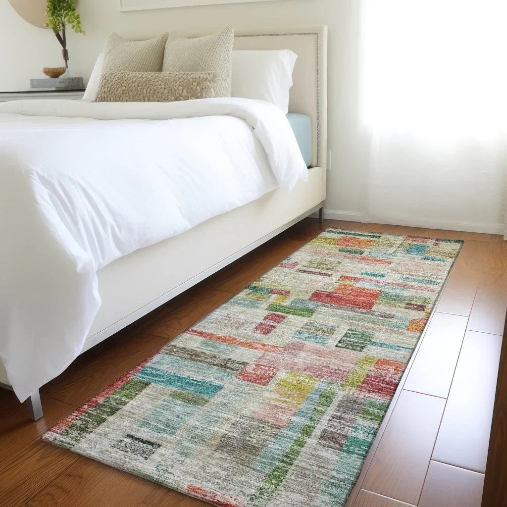 LOOMLAN Rugs Mosaic Orange Washable Indoor-Outdoor Rug