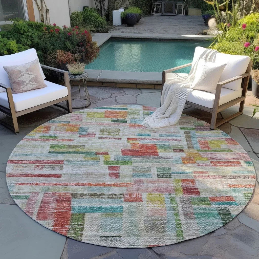 LOOMLAN Rugs Mosaic Orange Washable Indoor-Outdoor Rug