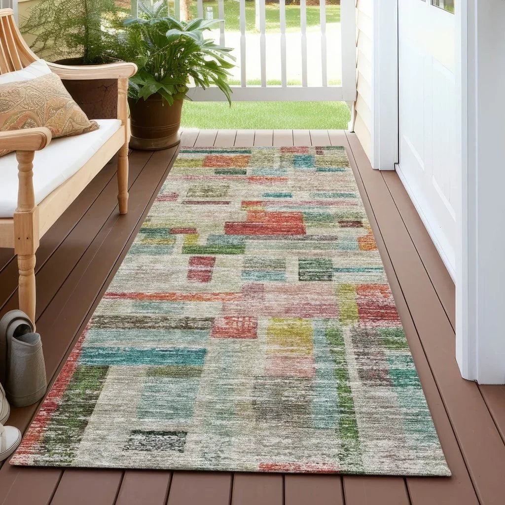LOOMLAN Rugs Mosaic Orange Washable Indoor-Outdoor Rug