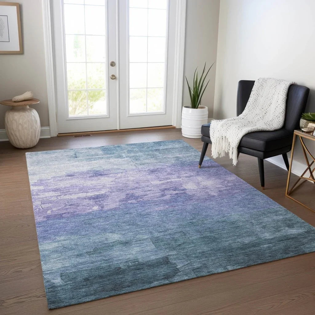 LOOMLAN Rugs Mosselia Blue Washable Indoor-Outdoor Rug