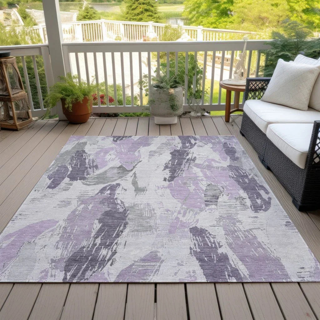 LOOMLAN Rugs Motyfa Purple Washable Indoor-Outdoor Rug
