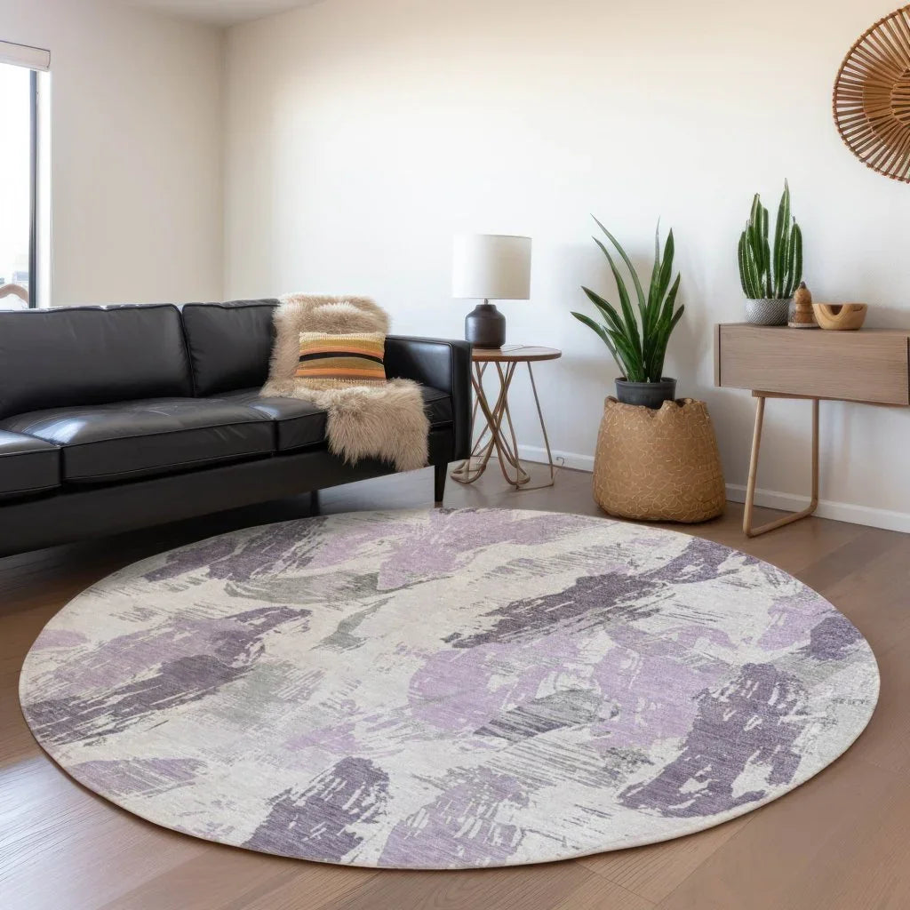 LOOMLAN Rugs Motyfa Purple Washable Indoor-Outdoor Rug