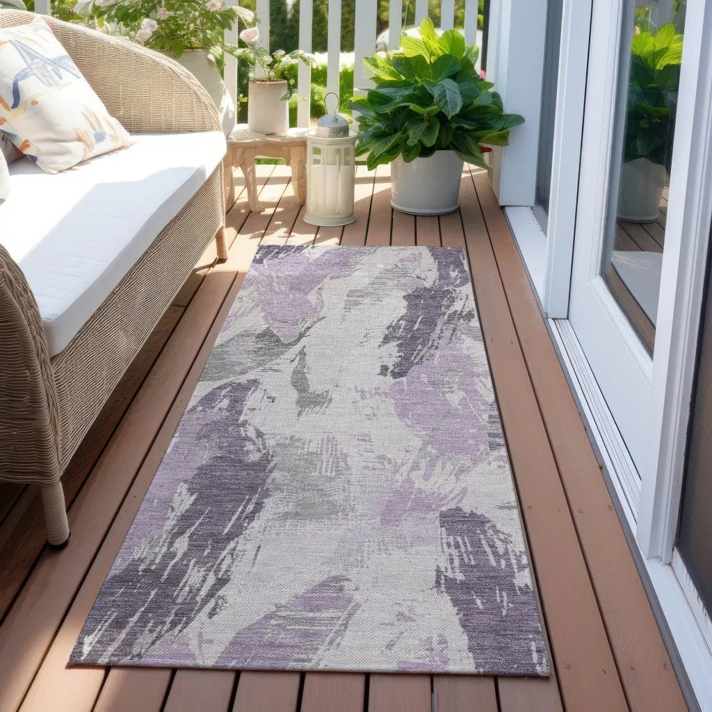 LOOMLAN Rugs Motyfa Purple Washable Indoor-Outdoor Rug